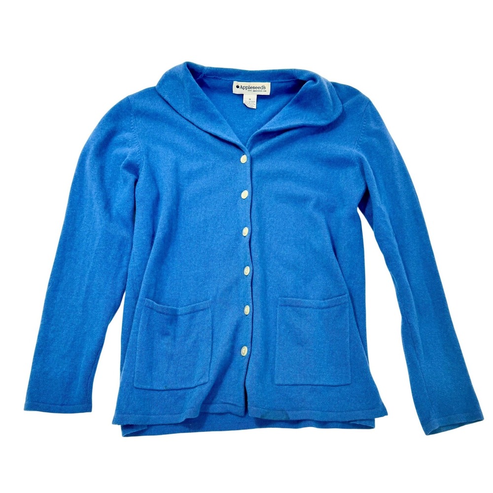 Appleseed's *FLAW* Blue 100% Cashmere Button Front Collared Cardigan Sweater M